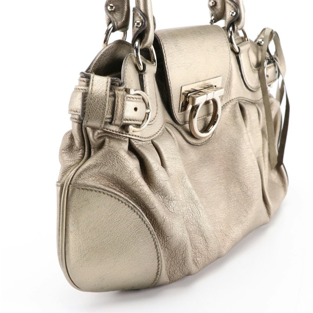 Authentic Ferragamo Marisa Gancini Shoulder bag. Pewter leather shoulder bag. - Picture 2 of 6